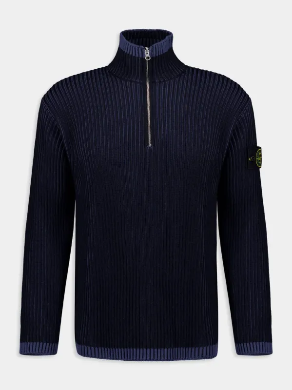 Navy Blue Loose Fit Half Zip Wool Sweater sold by Fashion Clinic