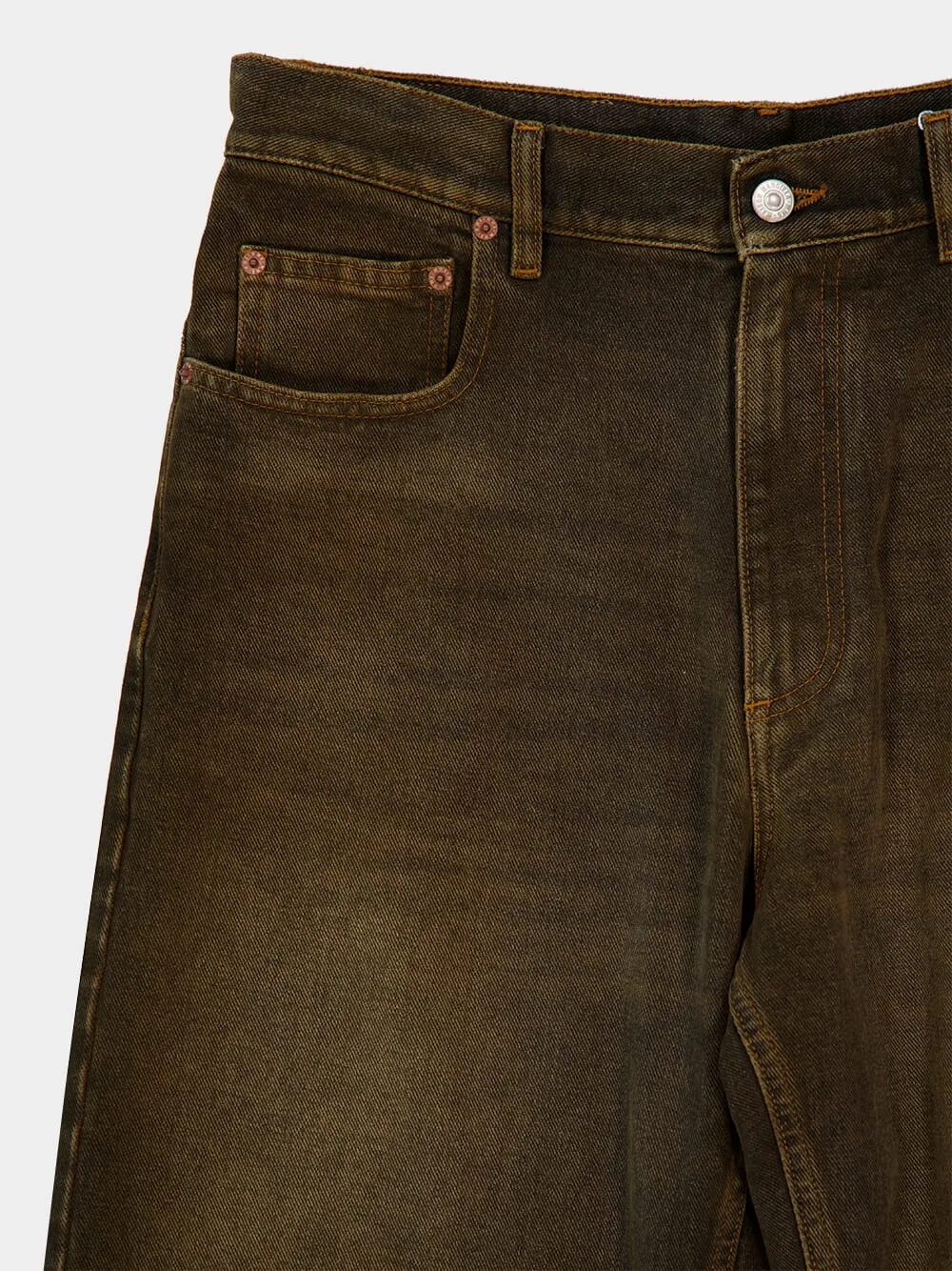 Brown Distressed 5-Pocket Cotton Jeans sold by Fashion Clinic product image thumbnail 3