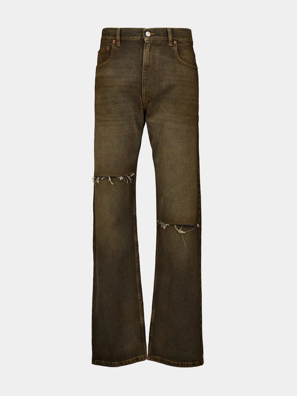 Brown Distressed 5-Pocket Cotton Jeans sold by Fashion Clinic