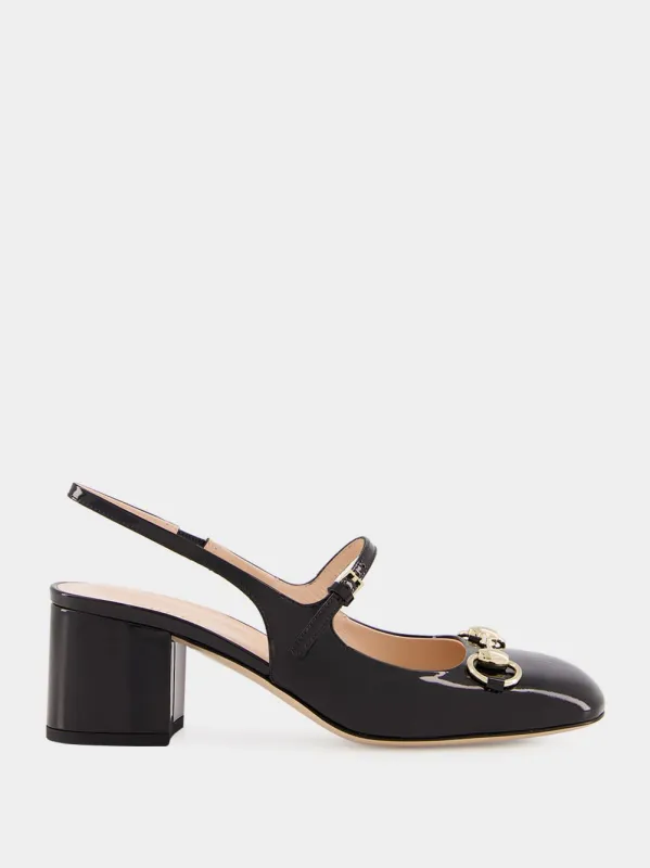 Black Horsebit Patent Pumps sold by Fashion Clinic