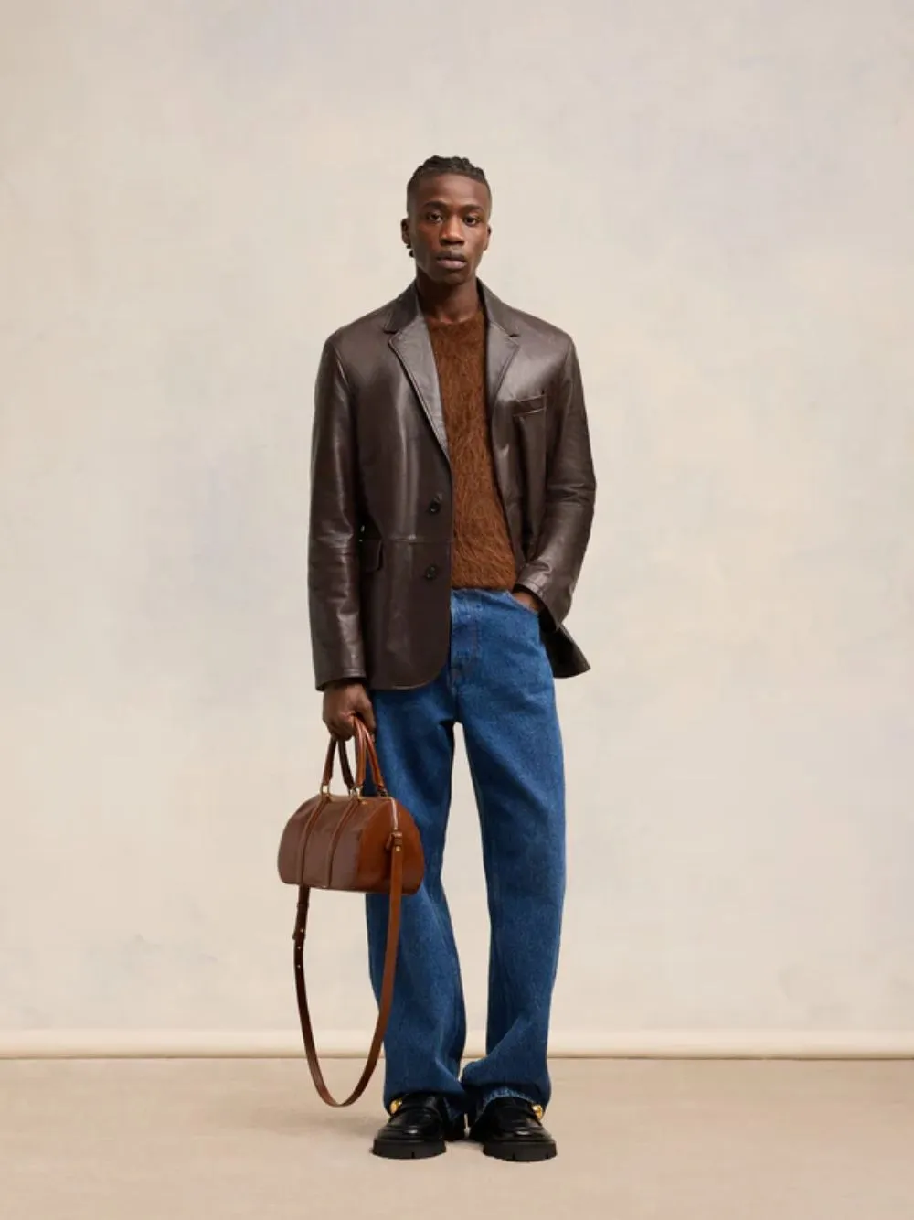 Dark Coffee Leather Blazer sold by Fashion Clinic