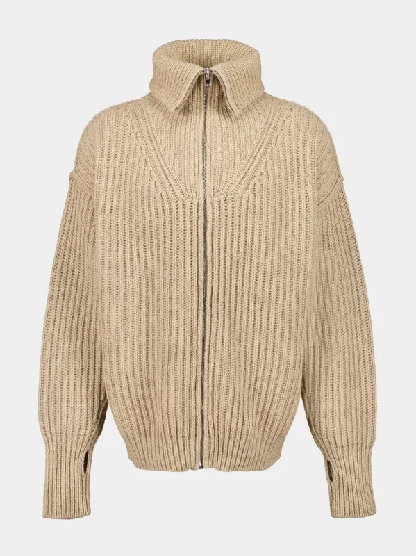 Beige Zipped Alpaca Wool Cardigan sold by Fashion Clinic