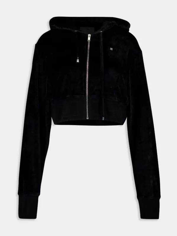 Black Cropped Velvet Sweatshirt sold by Fashion Clinic