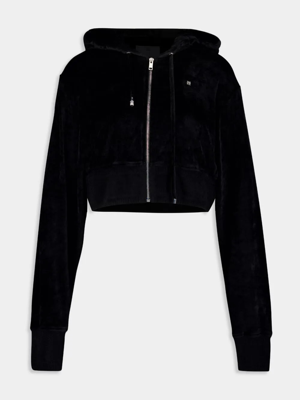 Black Cropped Velvet Sweatshirt sold by Fashion Clinic