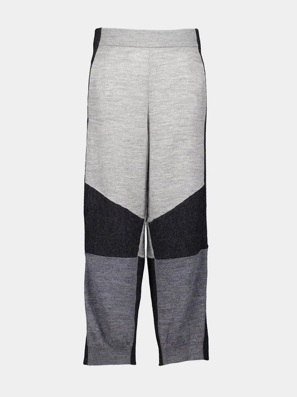 Grey Colour-Blocked Knit Trousers sold by Fashion Clinic