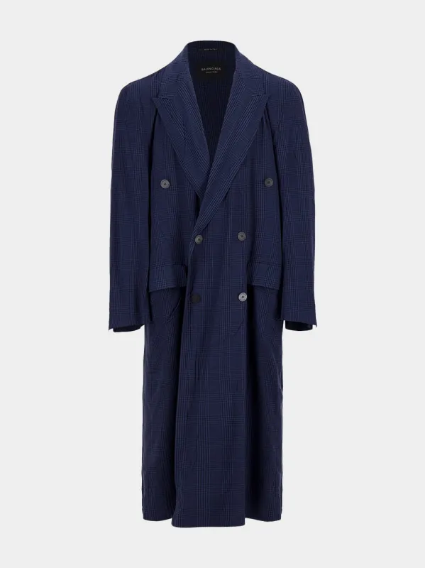 Navy Blue Fluid Double-Breasted Coat made by Balenciaga