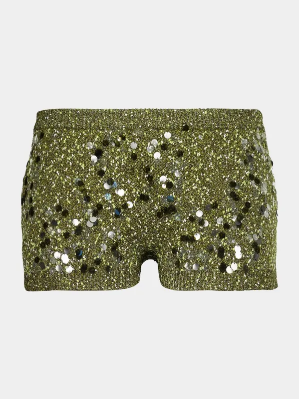 Dark Green Tweed Blend Shorts sold by Fashion Clinic