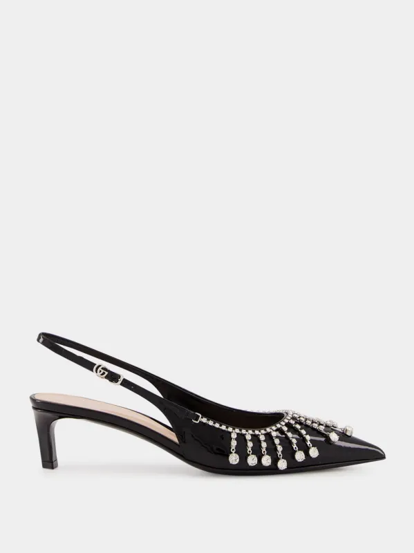 Black Patent Leather Pumps with Crystal Chain sold by Fashion Clinic
