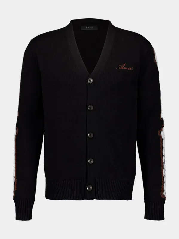 Black Leopard Bones Cardigan made by AMIRI