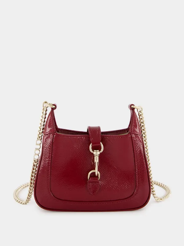 Jackie Notte Mini Rosso Ancora Patent Chain Bag sold by Fashion Clinic