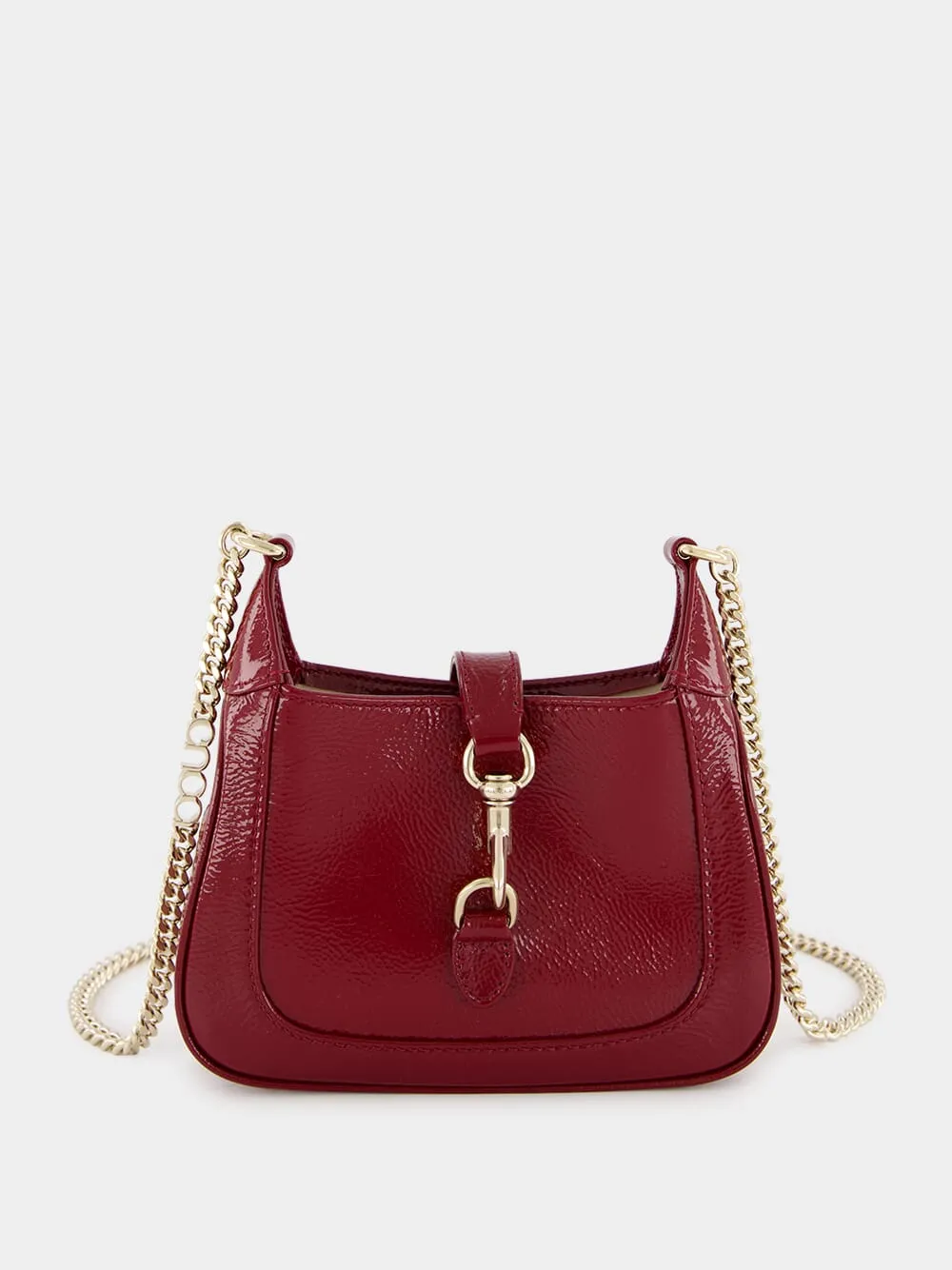 Jackie Notte Mini Rosso Ancora Patent Chain Bag sold by Fashion Clinic