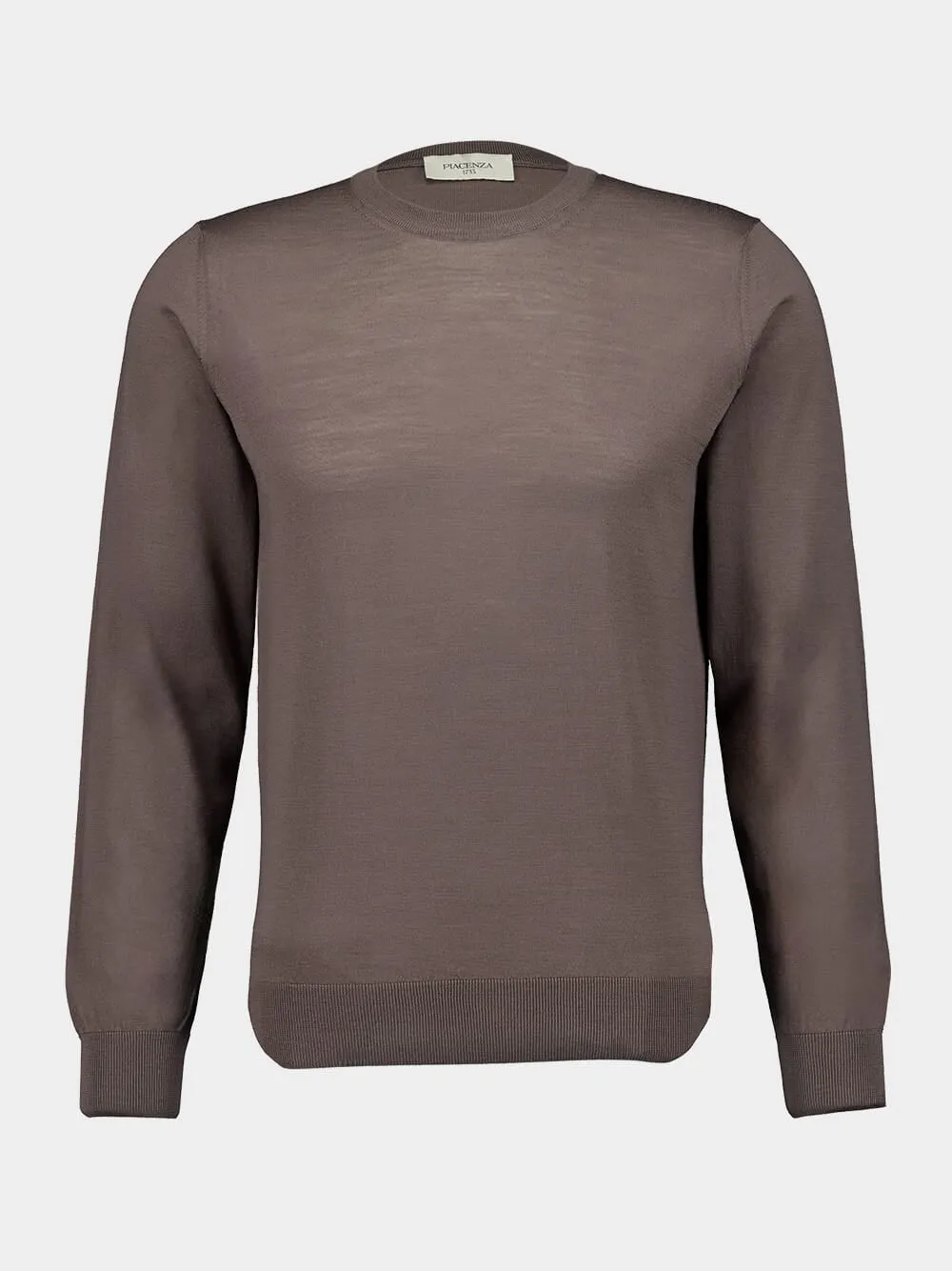 Taupe Virgin Wool Crew Neck Sweater sold by Fashion Clinic