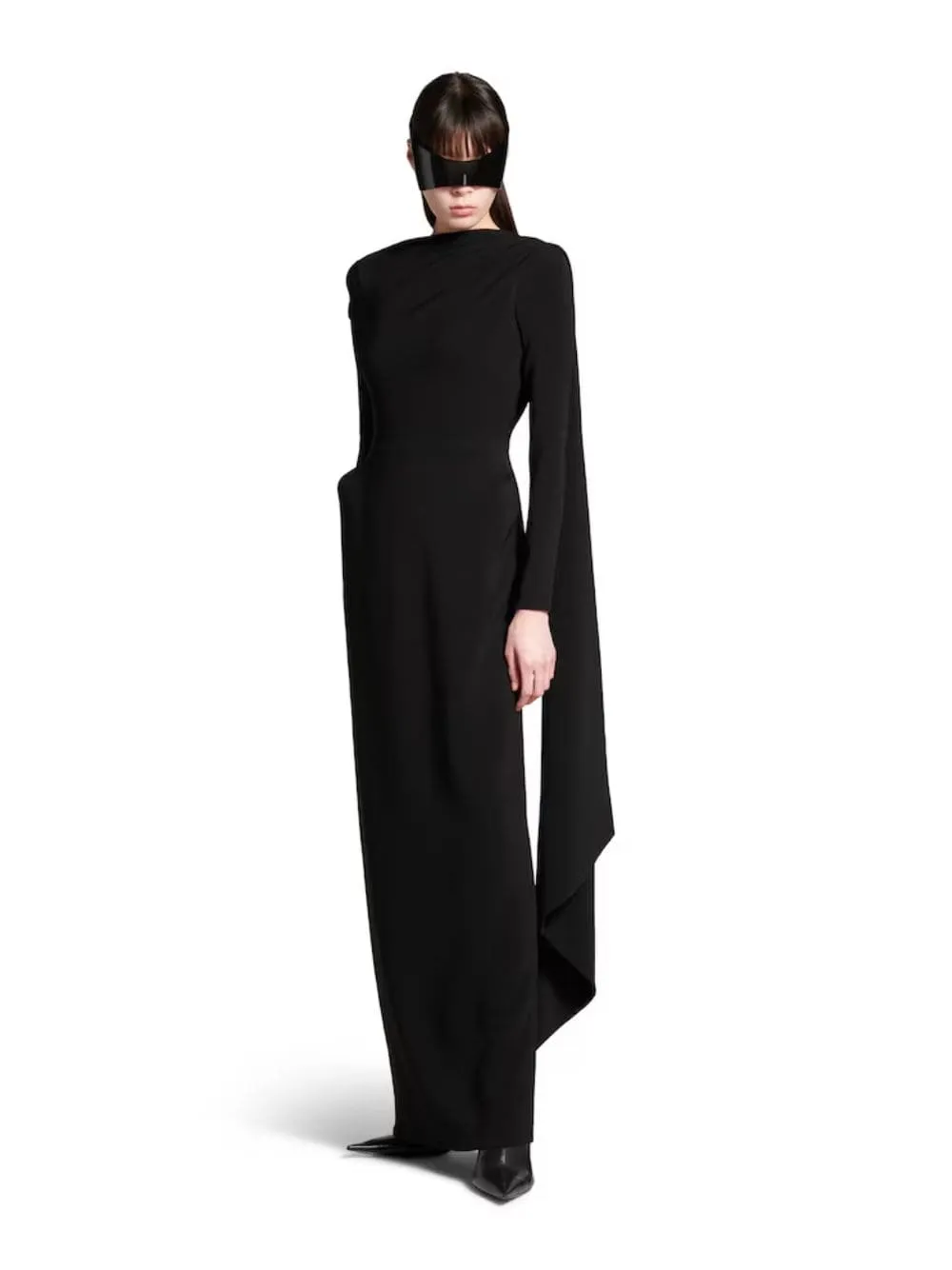 Black Cape Gown in Stretch Crepe sold by Fashion Clinic product image thumbnail 2