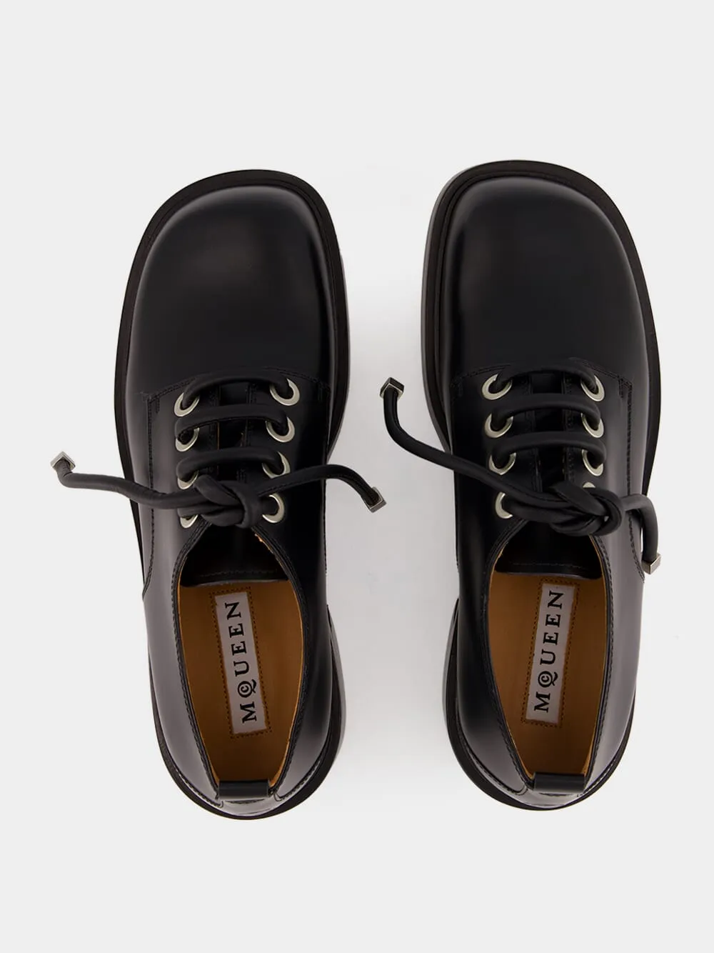 Black Leather Lace-Up Derby Shoes with Square Toe sold by Fashion Clinic product image thumbnail 4