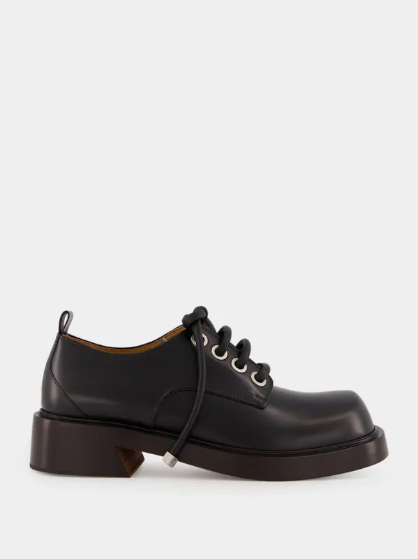 Black Leather Lace-Up Derby Shoes with Square Toe sold by Fashion Clinic