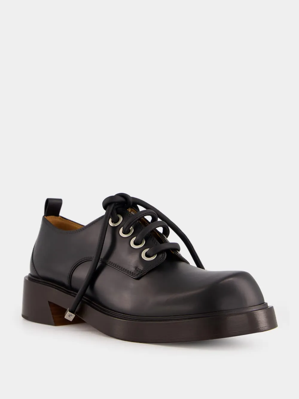 Black Leather Lace-Up Derby Shoes with Square Toe sold by Fashion Clinic product image thumbnail 2