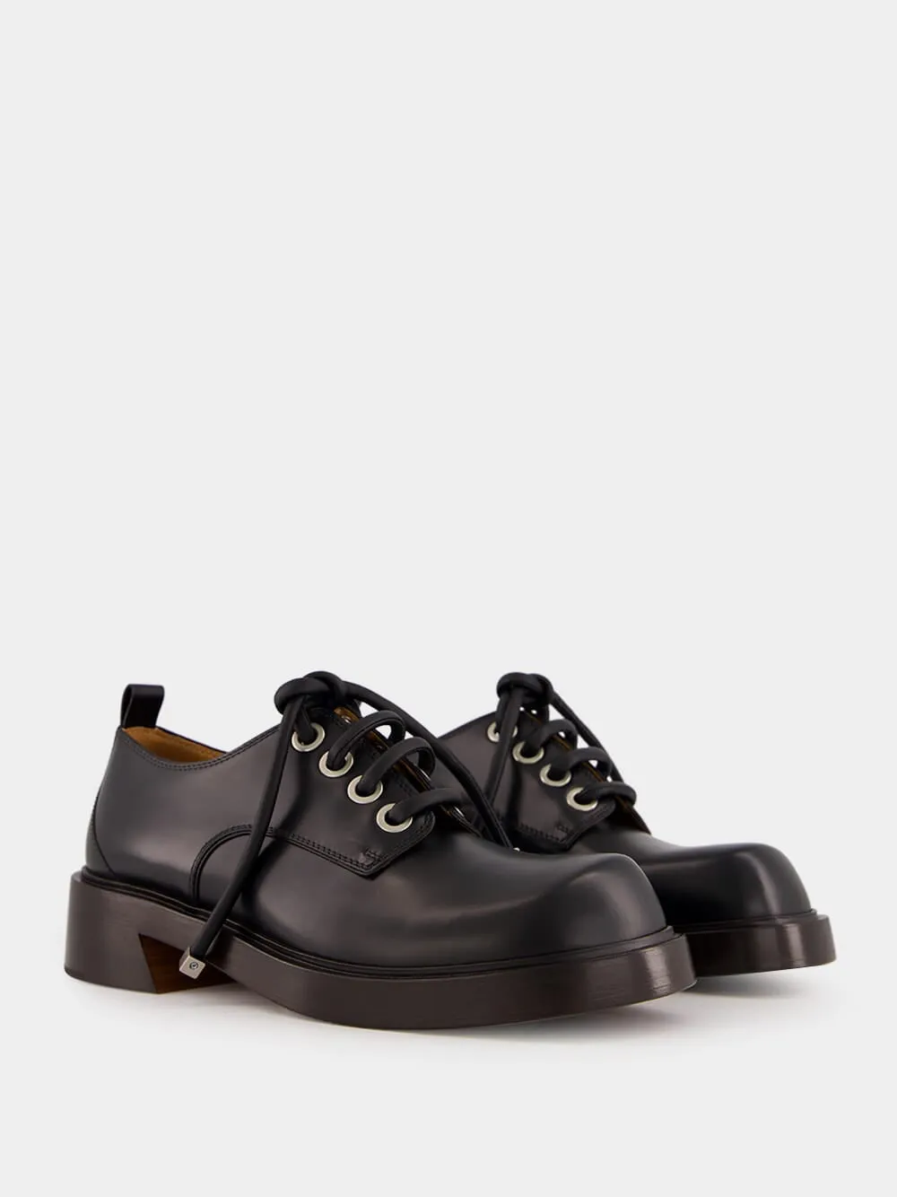 Black Leather Lace-Up Derby Shoes with Square Toe sold by Fashion Clinic product image thumbnail 3