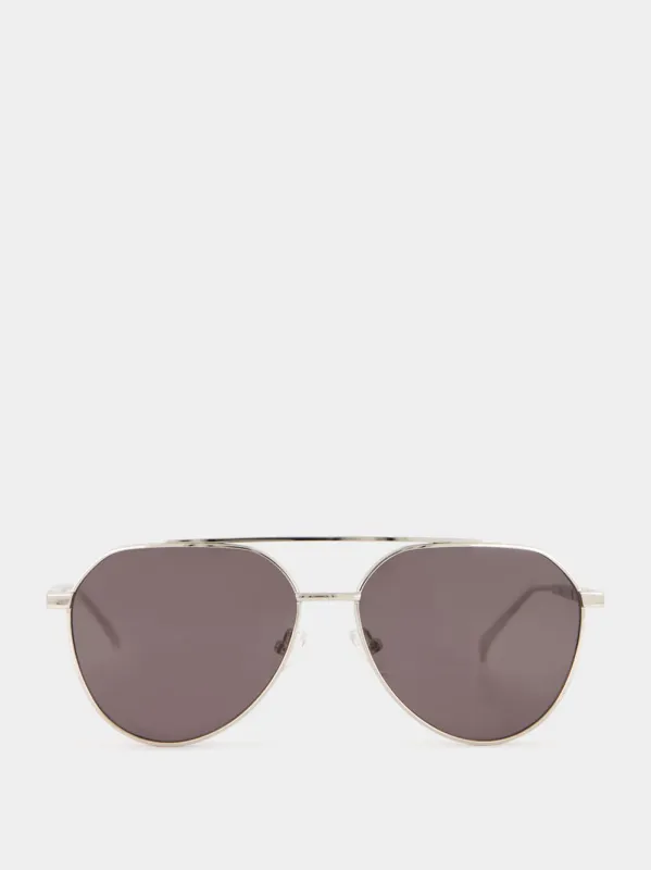 Silver Metal Pilot Sunglasses with Smoke Lenses sold by Fashion Clinic