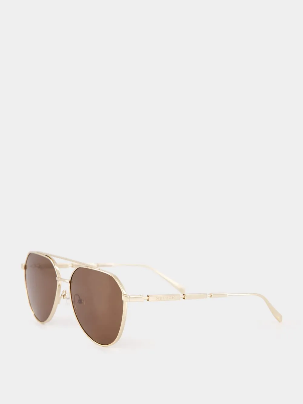 Gold Metal Pilot Sunglasses with Brown Lenses sold by Fashion Clinic product image thumbnail 3