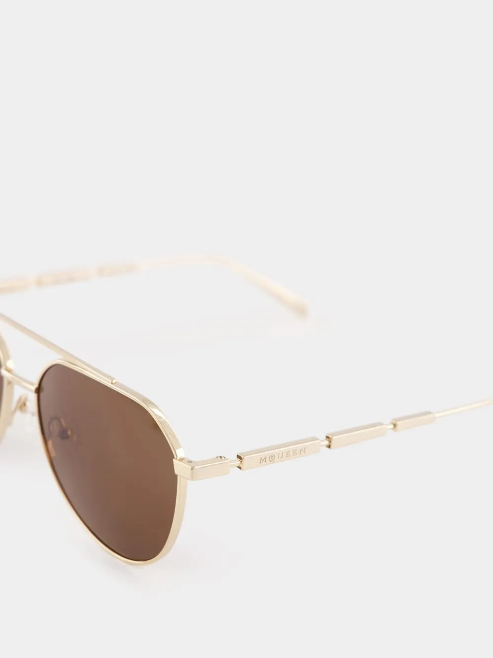 Gold Metal Pilot Sunglasses with Brown Lenses sold by Fashion Clinic product image thumbnail 4