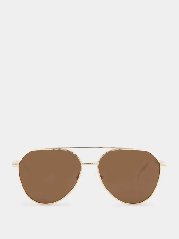 Gold Metal Pilot Sunglasses with Brown Lenses sold by Fashion Clinic
