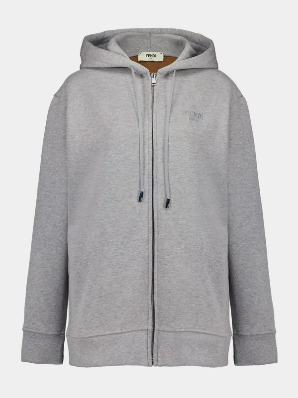 Grey Cotton Zip-Up Hooded Sweatshirt sold by Fashion Clinic