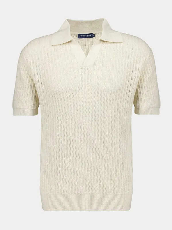 Ivory Chain Stitch Knit Polo sold by Fashion Clinic