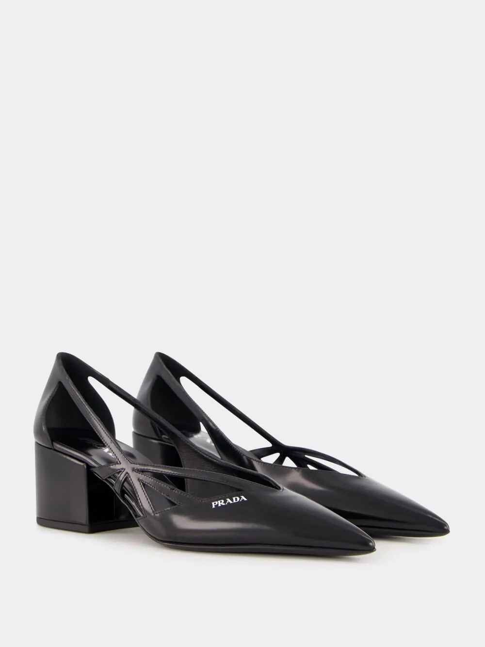 Black Brushed Leather Cut-Out Pumps sold by Fashion Clinic product image thumbnail 3