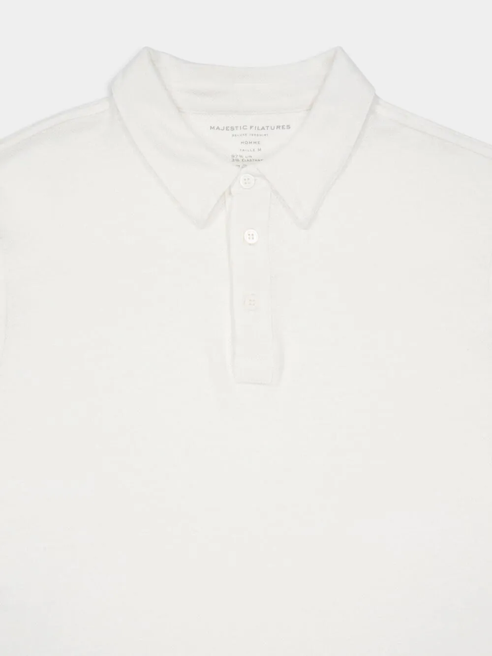White Linen Stretch Short-Sleeved Polo Shirt sold by Fashion Clinic product image thumbnail 2