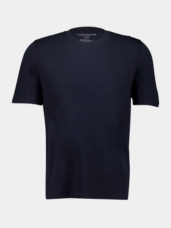 Navy Blue Lyocell Organic Cotton Short-Sleeved T-Shirt sold by Fashion Clinic