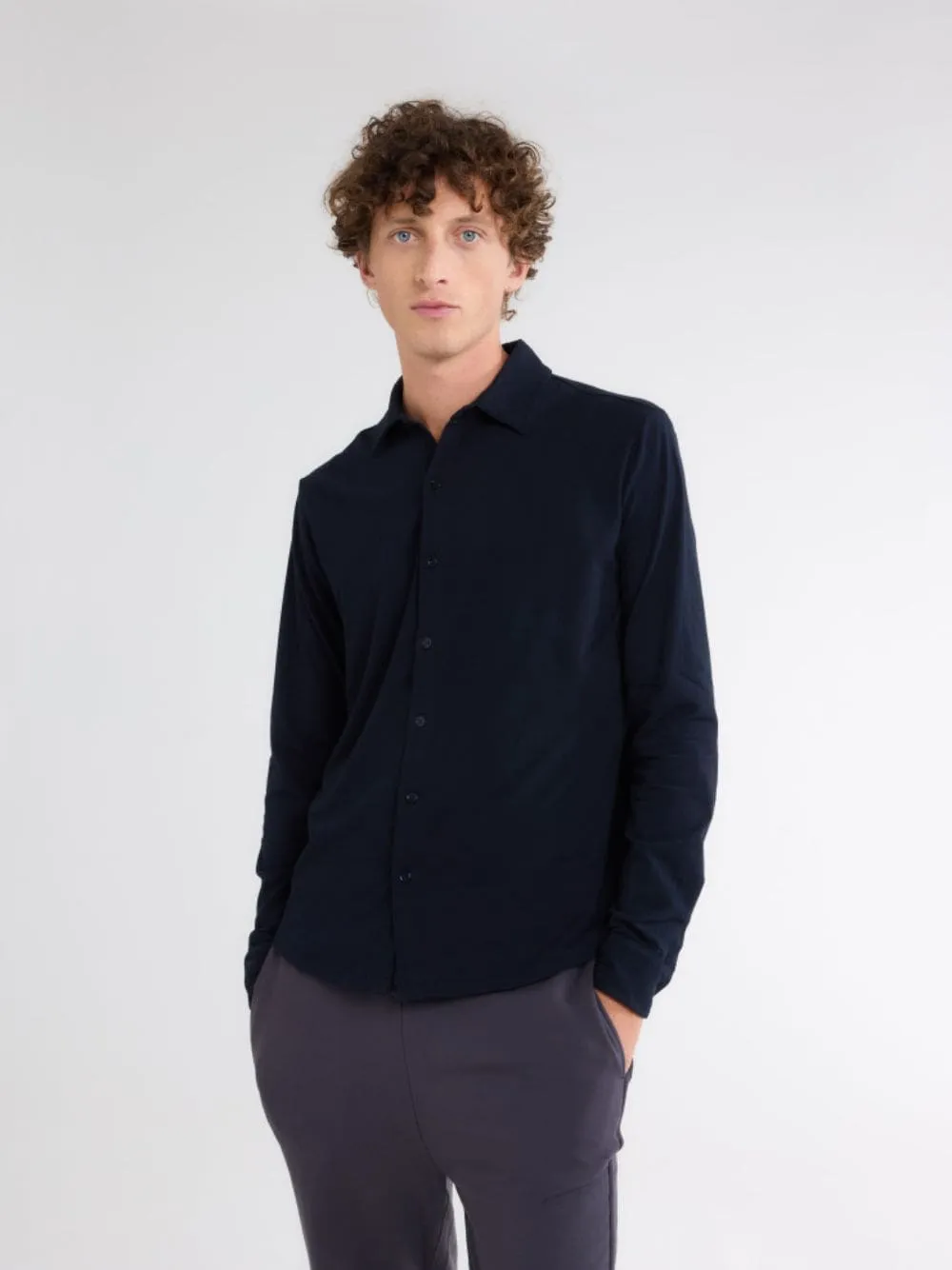 Navy Blue Organic Cotton Artisanal Dyeing Herman Shirt sold by Fashion Clinic