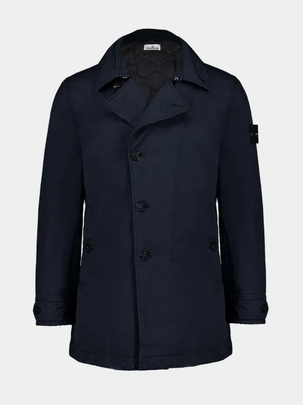 Blue Short Trench Coat with Anti-Drop made by Stone Island