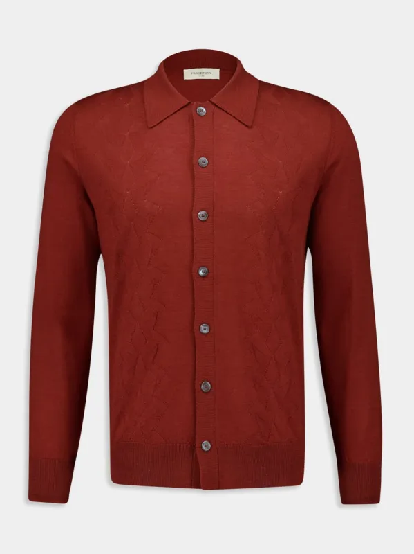 Merino Wool Silk Rust Button-Up Shirt sold by Fashion Clinic