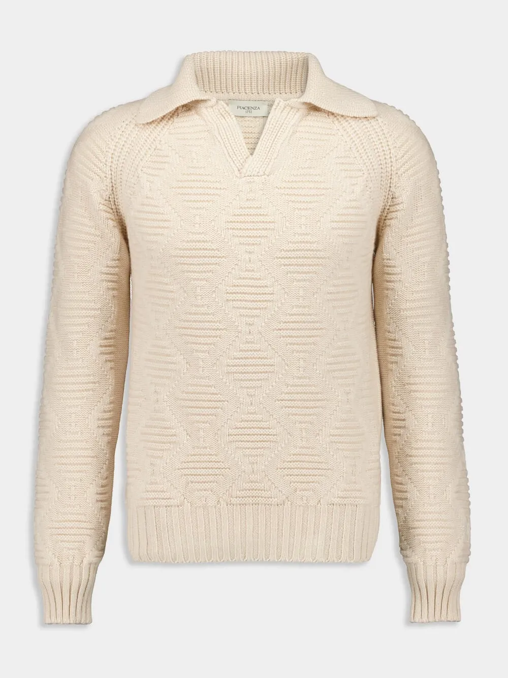 Cream Cashmere Long Sleeve V-Neck Polo sold by Fashion Clinic