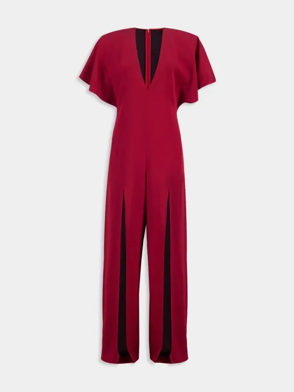 Burgundy Plunge Neck Leg-Slit Jumpsuit sold by Fashion Clinic