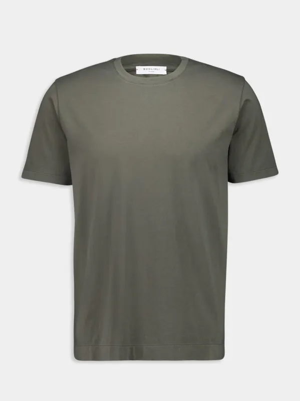Green Cotton Crew Neck T-Shirt sold by Fashion Clinic