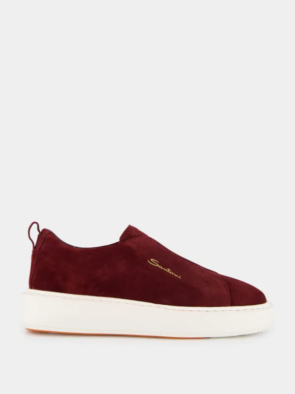 Bordeaux Suede Slip-On Sneakers sold by Fashion Clinic