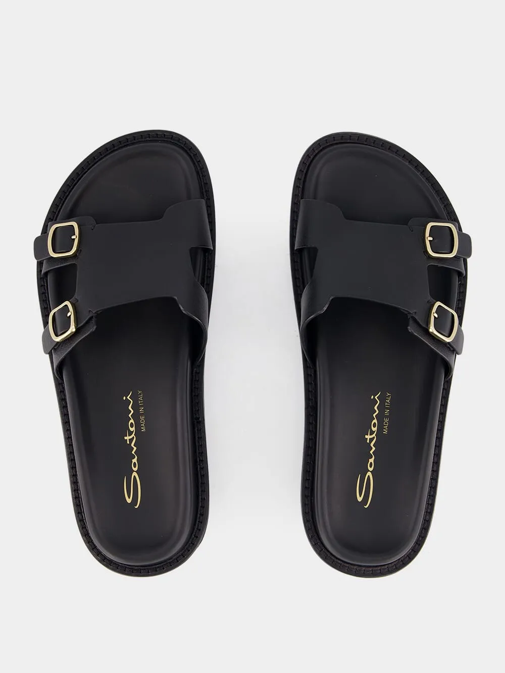 Double Buckle Leather Slides sold by Fashion Clinic product image thumbnail 4