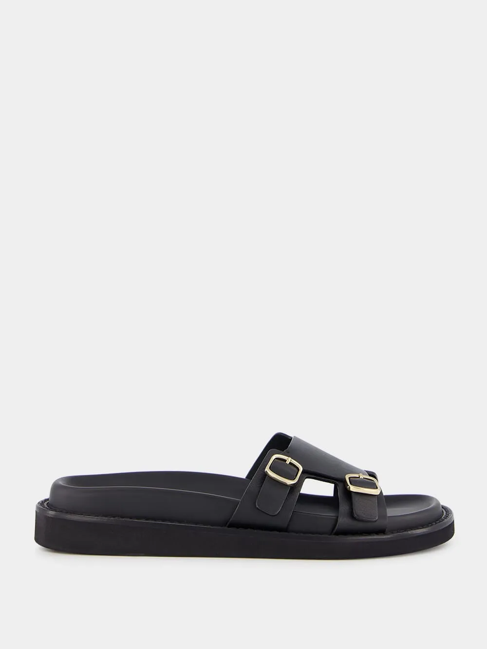 Double Buckle Leather Slides sold by Fashion Clinic