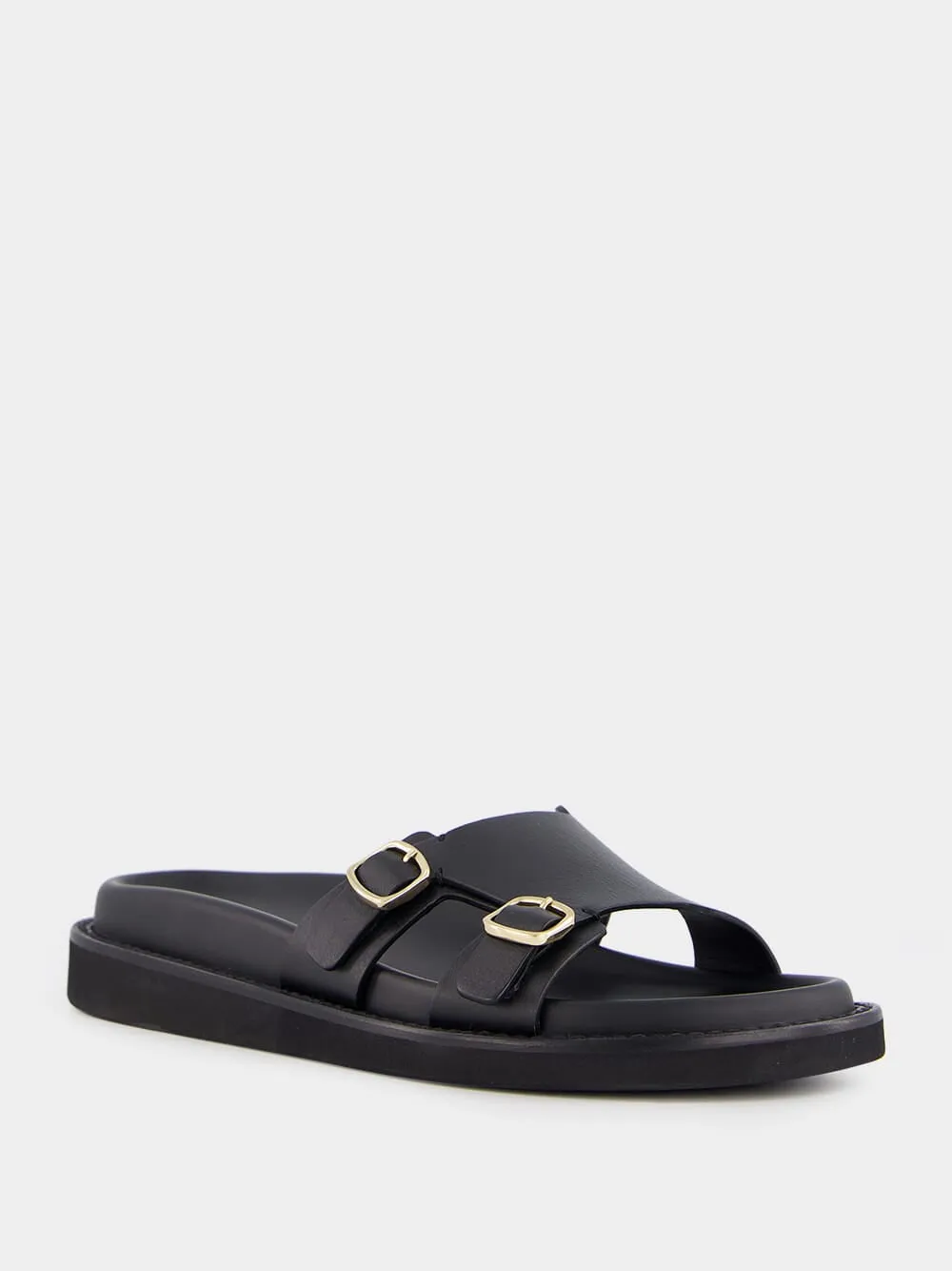Double Buckle Leather Slides sold by Fashion Clinic product image thumbnail 2