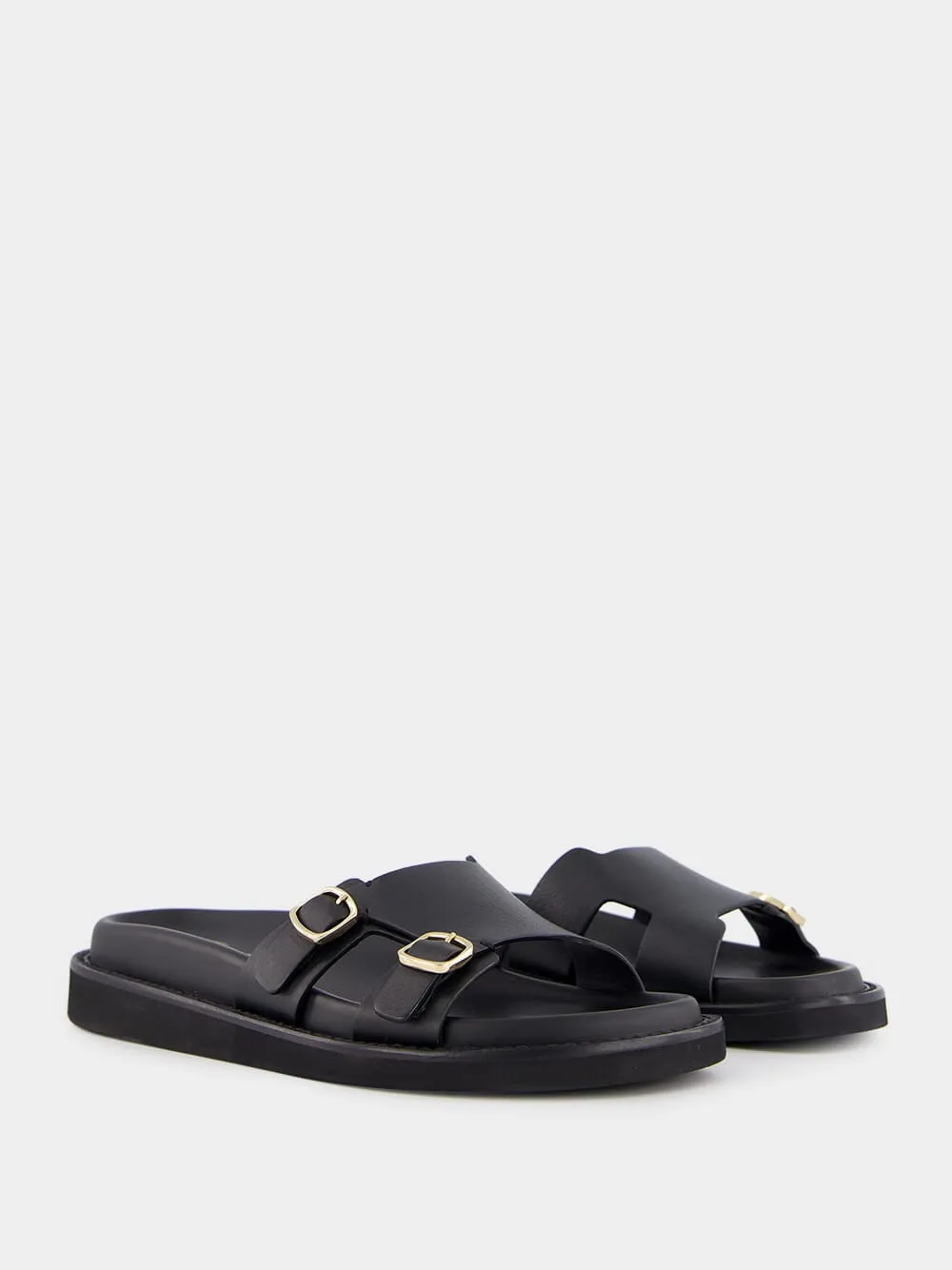 Double Buckle Leather Slides sold by Fashion Clinic product image thumbnail 3