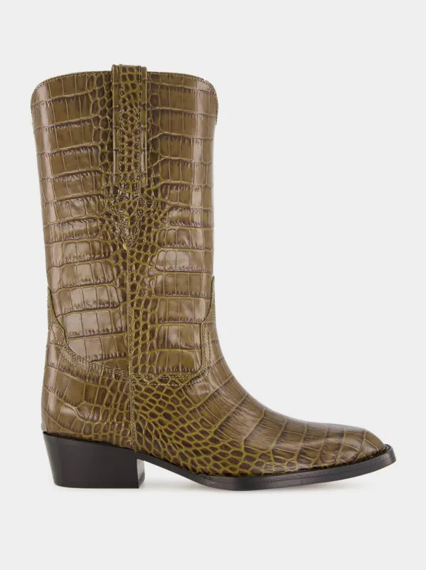 Hilda Croco Leather Boots sold by Fashion Clinic
