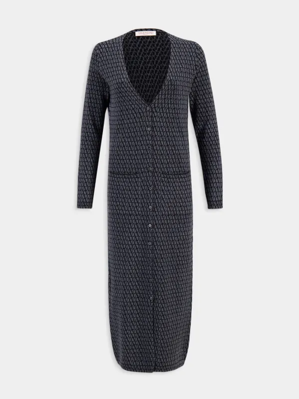 Black V-Neck Toile Iconographe Virgin Wool Cardigan Dress sold by Fashion Clinic