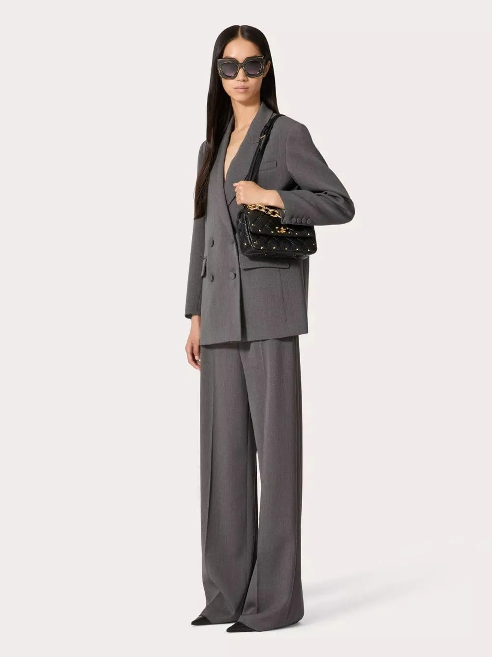 High-Waist Straight Leg Grey Wool Trousers sold by Fashion Clinic product image thumbnail 2