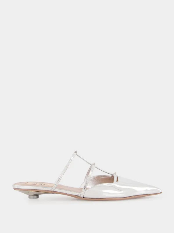 Silver Palladium Mini Rockstud Mules sold by Fashion Clinic