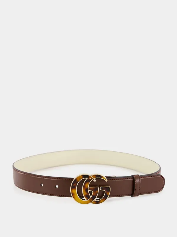 Brown GG Marmont Leather Belt with Tortoiseshell Plexiglas Hardware sold by Fashion Clinic
