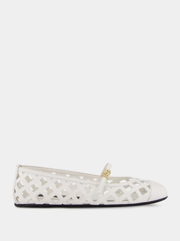 White Odette Openwork Calfskin Ballet Flats sold by Fashion Clinic