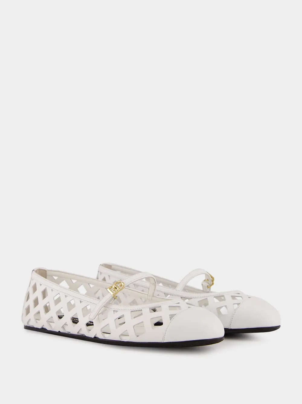 White Odette Openwork Calfskin Ballet Flats sold by Fashion Clinic product image thumbnail 3