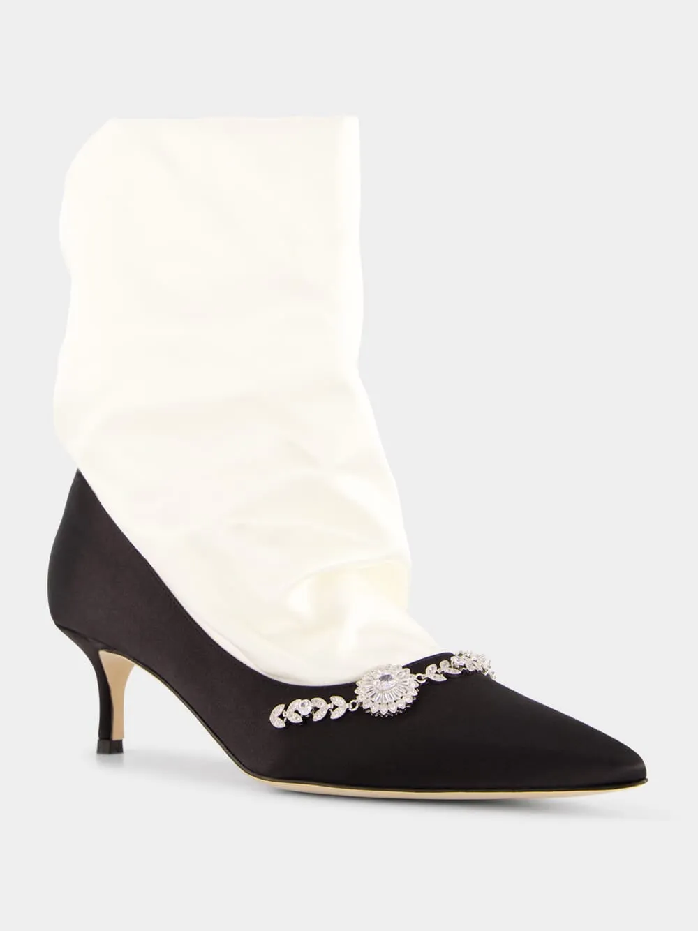 Lamik Black and Cream Satin Shoe Booties sold by Fashion Clinic product image thumbnail 2