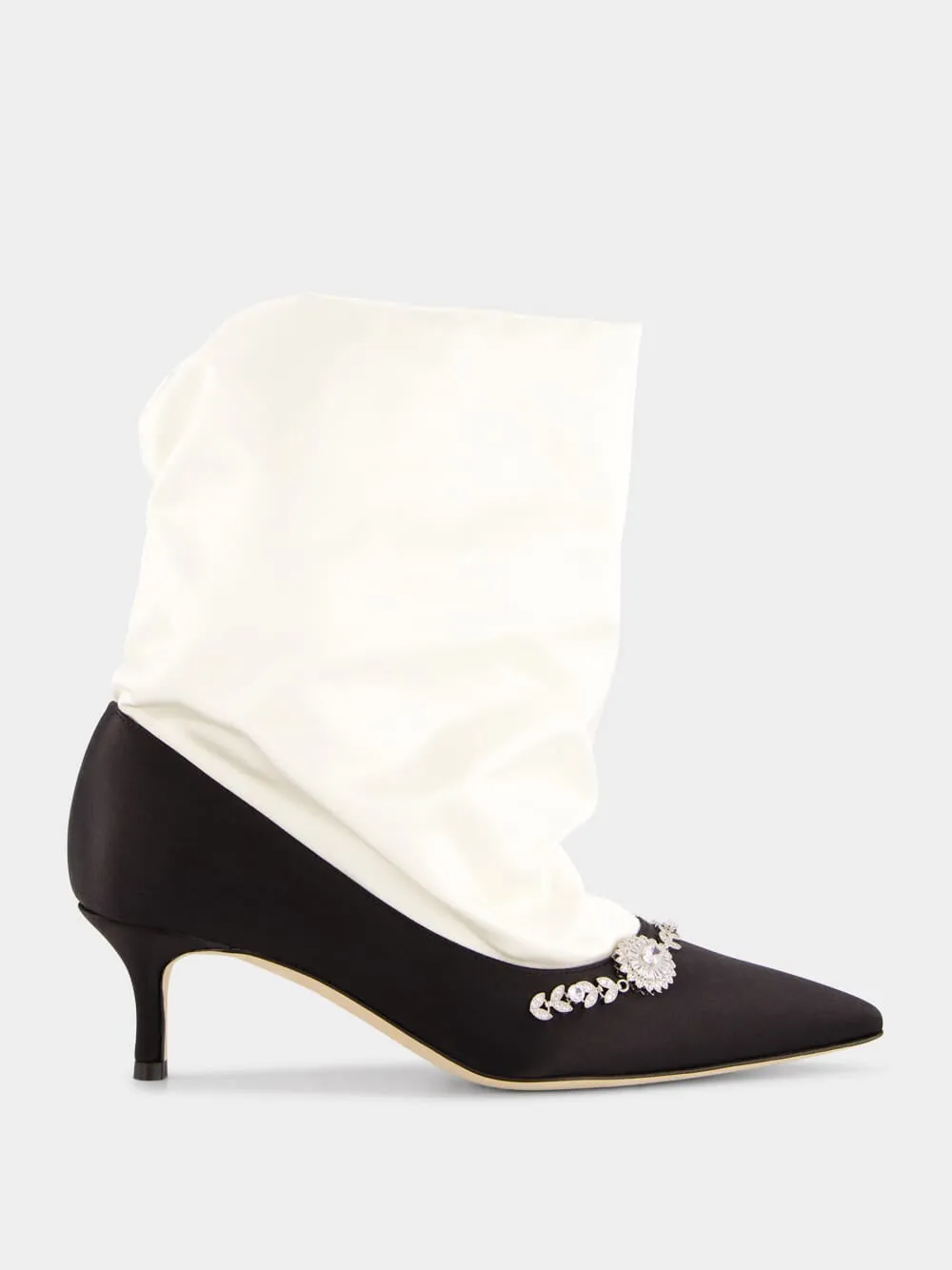 Lamik Black and Cream Satin Shoe Booties sold by Fashion Clinic